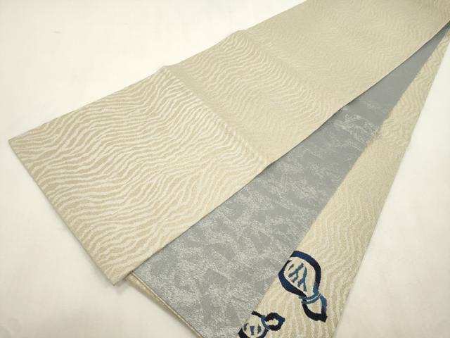 平和屋着物▽藍香房　両面　太鼓柄袋帯　スリーシーズン　春夏秋　瓢箪　金銀糸　正絹　逸品　CABJ2139dy