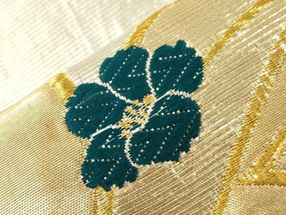 平和屋着物●染色作家　草野一騎　六通柄袋帯　唐織　草花文　金銀糸　正絹　逸品　CABJ2141dy