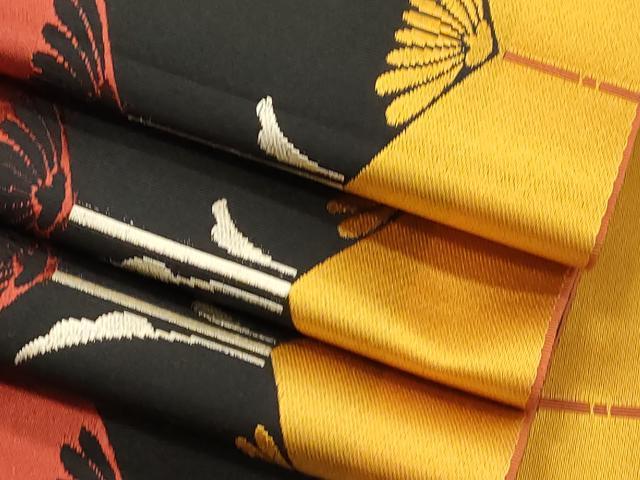 平和屋着物●本場筑前博多織　半幅帯　菊文　黒地　正絹　逸品　CABJ2149dy