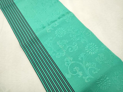 平和屋着物●本場筑前博多織　半幅帯　花唐草文　若竹色　一重帯　正絹　逸品　CABJ2151dy
