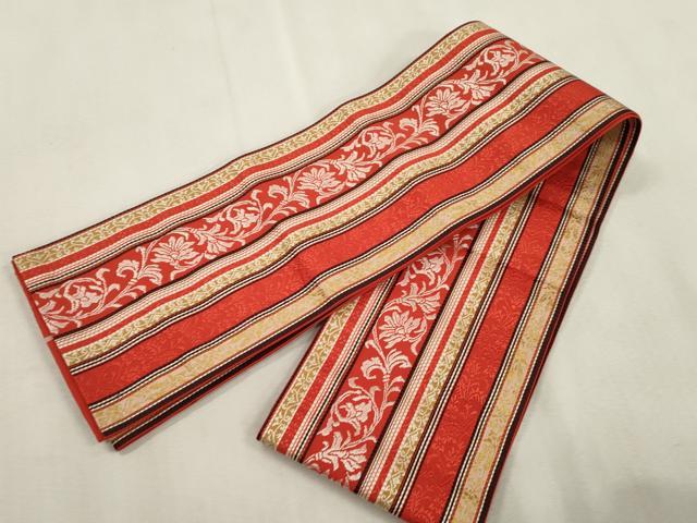 平和屋着物●本場筑前博多織　半幅帯　草花文　田中利弘作　証紙付き　正絹　逸品　未使用　CABJ2156dy