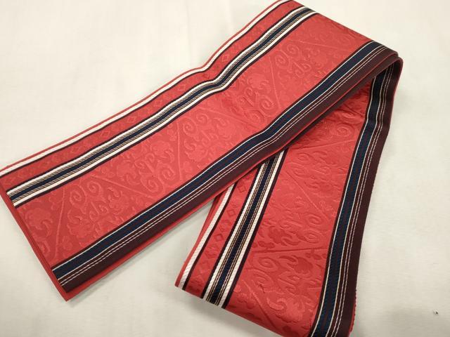 平和屋着物●本場筑前博多織　半幅帯　幾何学文　正絹　逸品　CABJ2157dy
