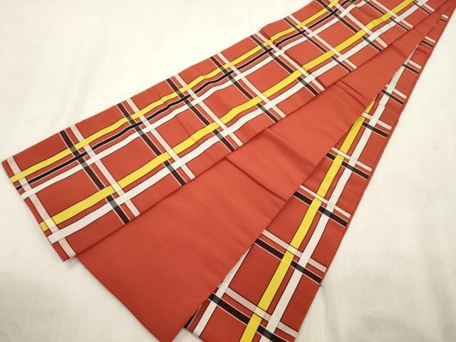 平和屋着物○本場筑前博多織 半幅帯 格子柄 正絹 逸品 CABJ2161dy