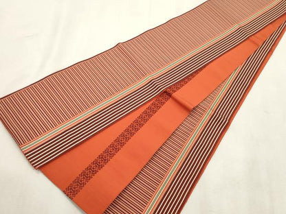 平和屋着物●本場筑前博多織　両面　半幅帯　横段文　献上　正絹　逸品　CABJ2165dy