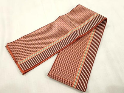 平和屋着物●本場筑前博多織　両面　半幅帯　横段文　献上　正絹　逸品　CABJ2165dy