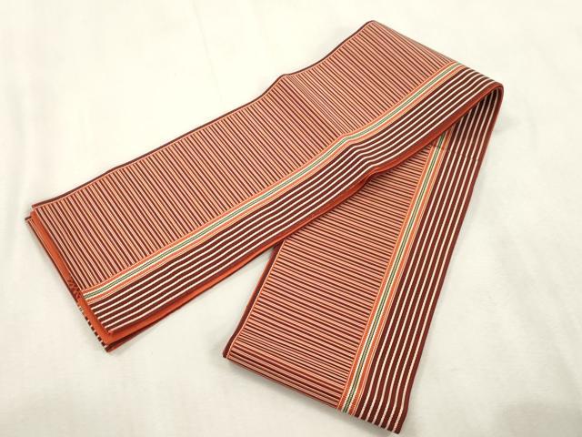 平和屋着物●本場筑前博多織　両面　半幅帯　横段文　献上　正絹　逸品　CABJ2165dy
