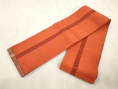 平和屋着物●本場筑前博多織　両面　半幅帯　横段文　献上　正絹　逸品　CABJ2165dy