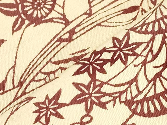 平和屋着物●全通柄九寸開き名古屋帯　紬地　型染め　草花文　正絹　逸品　CABJ2167dy