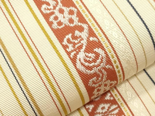 平和屋着物●本場筑前博多織　八寸名古屋帯　草花間道　さが美扱い　正絹　逸品　CABJ2170dy