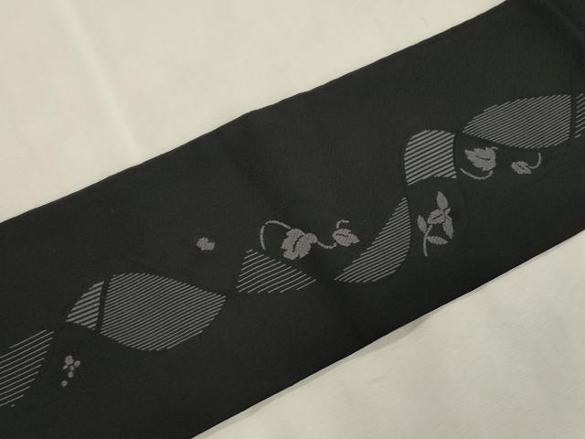 平和屋着物●九寸名古屋帯　草花文　黒地　金糸　正絹　逸品　CABJ2173dy