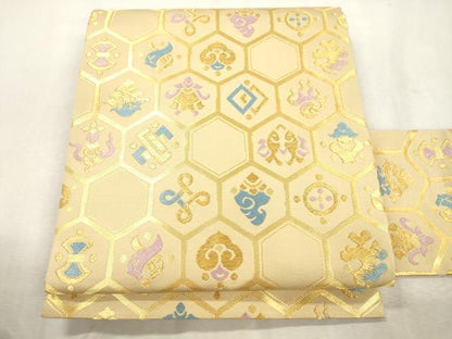 平和屋着物●龍村美術織物　たつむら　九寸名古屋帯　吉宝　亀甲幾何学文　金糸　正絹　逸品　CABJ2175dy