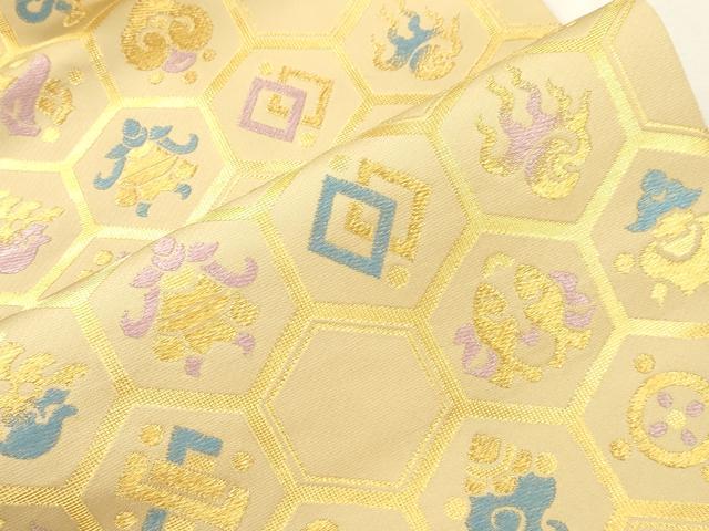 平和屋着物●龍村美術織物　たつむら　九寸名古屋帯　吉宝　亀甲幾何学文　金糸　正絹　逸品　CABJ2175dy