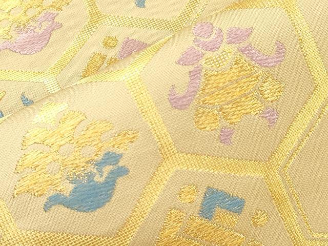 平和屋着物●龍村美術織物　たつむら　九寸名古屋帯　吉宝　亀甲幾何学文　金糸　正絹　逸品　CABJ2175dy