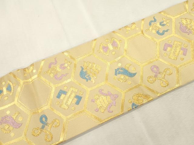 平和屋着物●龍村美術織物　たつむら　九寸名古屋帯　吉宝　亀甲幾何学文　金糸　正絹　逸品　CABJ2175dy