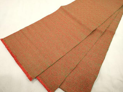 平和屋着物●ざざんざ織　工芸手織　八寸名古屋帯　入子菱　一重帯　正絹　逸品　未使用　CABJ2182dy
