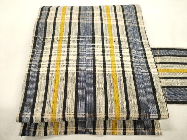 平和屋着物●全通柄九寸名古屋帯　紬地　格子柄　正絹　逸品　CABJ2183dy