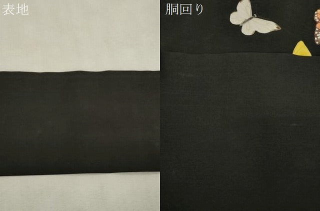 平和屋着物●塩瀬　九寸名古屋帯　手描き　舞蝶文　黒地　正絹　逸品　CABJ2184dy