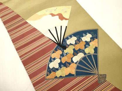 平和屋着物●爪掻き本綴れ　八寸名古屋帯　扇面桐文　金糸　正絹　逸品　CABJ2187dy