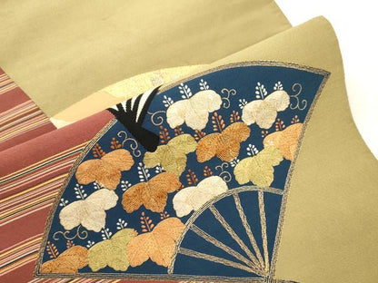 平和屋着物●爪掻き本綴れ　八寸名古屋帯　扇面桐文　金糸　正絹　逸品　CABJ2187dy