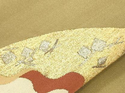 平和屋着物●爪掻き本綴れ　八寸名古屋帯　扇面桐文　金糸　正絹　逸品　CABJ2187dy