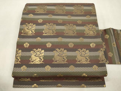 平和屋着物●九寸名古屋帯　名物裂　花兎　金糸　正絹　逸品　CABJ2193dy