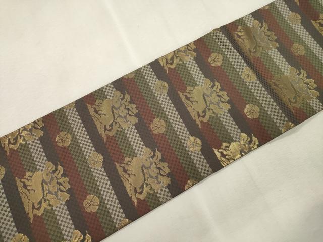 平和屋着物●九寸名古屋帯　名物裂　花兎　金糸　正絹　逸品　CABJ2193dy