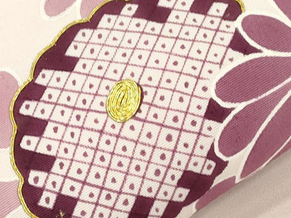平和屋着物●塩瀬　九寸開き名古屋帯　駒刺繍　草花文　銀彩　正絹　逸品　CABJ2197dy