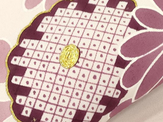 平和屋着物●塩瀬　九寸開き名古屋帯　駒刺繍　草花文　銀彩　正絹　逸品　CABJ2197dy