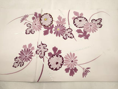 平和屋着物●塩瀬　九寸開き名古屋帯　駒刺繍　草花文　銀彩　正絹　逸品　CABJ2197dy