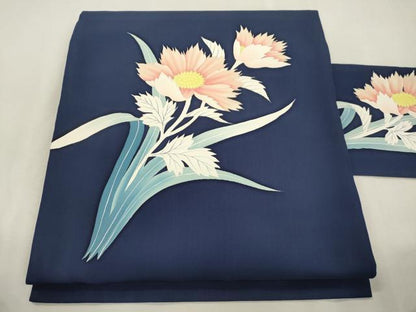 平和屋着物●塩瀬　九寸名古屋帯　草花文　正絹　逸品　CABJ2203dy