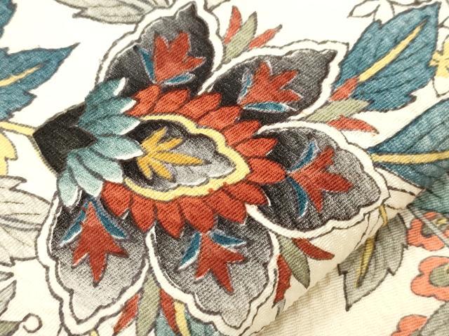 平和屋着物●摺型友禅　京都　多ち花 　九寸名古屋帯　絞り　更紗文　正絹　逸品　CABJ2204dy