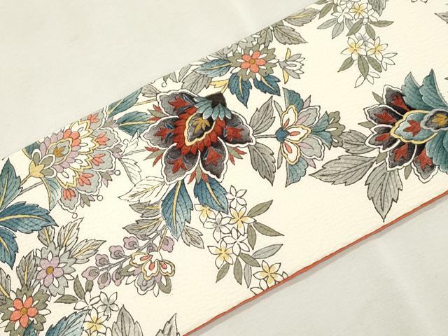 平和屋着物●摺型友禅　京都　多ち花 　九寸名古屋帯　絞り　更紗文　正絹　逸品　CABJ2204dy