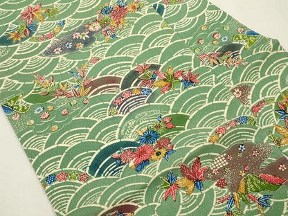平和屋着物●全通柄九寸名古屋帯　型染め　草花文　鬼しぼ縮緬　正絹　逸品　CABJ2205dy