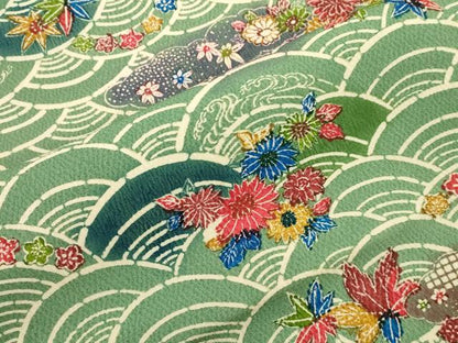 平和屋着物●全通柄九寸名古屋帯　型染め　草花文　鬼しぼ縮緬　正絹　逸品　CABJ2205dy