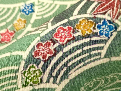 平和屋着物●全通柄九寸名古屋帯　型染め　草花文　鬼しぼ縮緬　正絹　逸品　CABJ2205dy