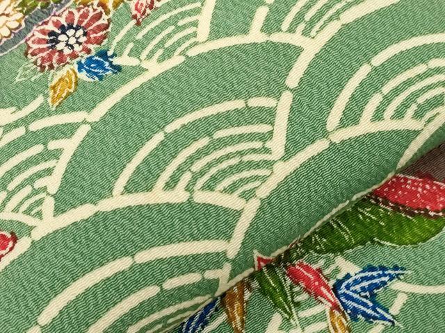 平和屋着物●全通柄九寸名古屋帯　型染め　草花文　鬼しぼ縮緬　正絹　逸品　CABJ2205dy