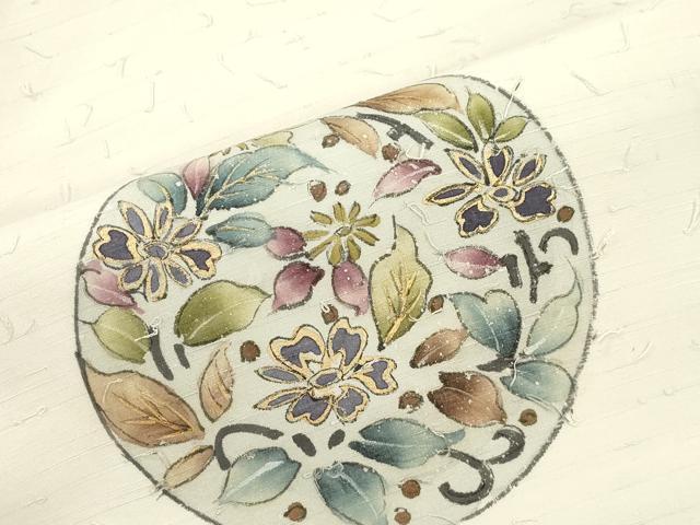 平和屋着物●九寸名古屋帯　手描き　髭紬　草花丸文　金彩　正絹　逸品　CABJ2206dy