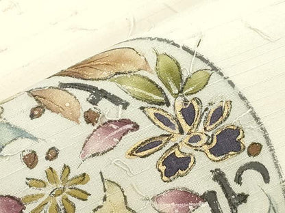 平和屋着物●九寸名古屋帯　手描き　髭紬　草花丸文　金彩　正絹　逸品　CABJ2206dy