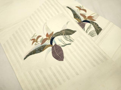 平和屋着物●九寸名古屋帯　紬地　パッチワーク　地紙草花文　正絹　逸品　CABJ2208dy