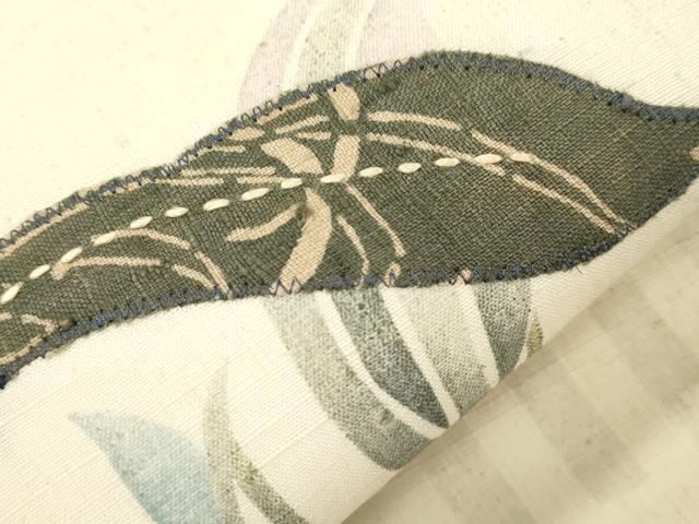 平和屋着物●九寸名古屋帯　紬地　パッチワーク　地紙草花文　正絹　逸品　CABJ2208dy