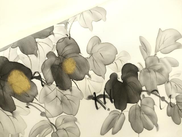 平和屋着物●塩瀬　九寸名古屋帯　作家物　手描き　蔦の葉文　金彩　松葉仕立て　正絹　逸品　CABJ2209dy