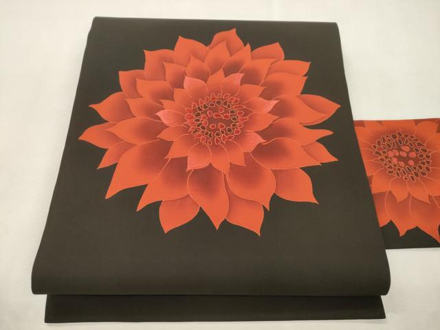 平和屋着物●塩瀬　九寸名古屋帯　刺繍　舞花文　正絹　逸品　CABJ2212dy