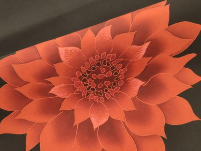 平和屋着物●塩瀬　九寸名古屋帯　刺繍　舞花文　正絹　逸品　CABJ2212dy
