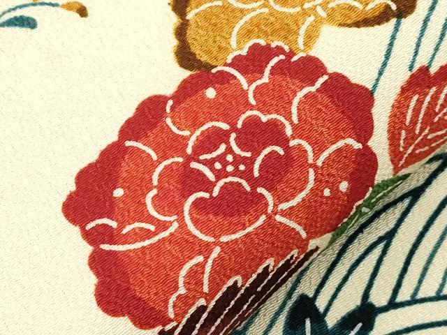 平和屋着物●九寸名古屋帯　型染め　花鳥文　鬼しぼ縮緬　CABJ2213dy