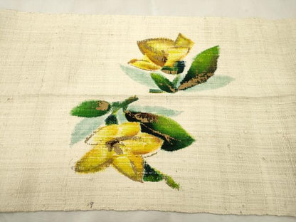 平和屋着物●八寸名古屋帯　手描き　紬地　草花文　正絹　逸品　CABJ2216dy
