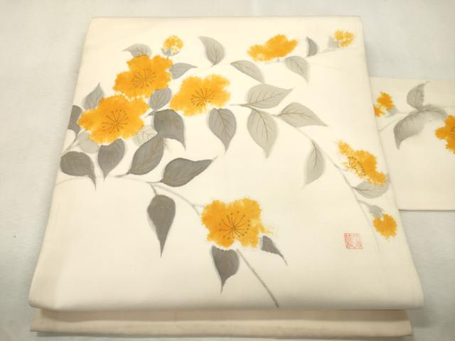 平和屋着物●日本工芸会正会員　絞りの小倉　辻が花の建亮　小倉建亮　塩瀬　九寸名古屋帯　手描き　草花文　正絹　逸品　CABJ2219dy