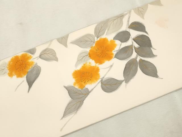 平和屋着物●日本工芸会正会員　絞りの小倉　辻が花の建亮　小倉建亮　塩瀬　九寸名古屋帯　手描き　草花文　正絹　逸品　CABJ2219dy