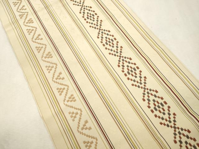 平和屋着物●本場筑前博多織　八寸名古屋帯　幾何学間道　正絹　逸品　CABJ2221dy
