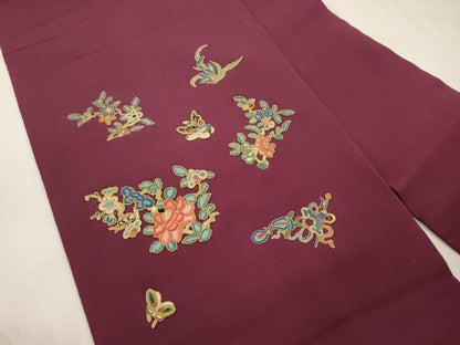 平和屋着物●中国三大刺繍　総相良刺繍　九寸名古屋帯　駒刺繍　花蝶文　正絹　逸品　CABJ2222dy