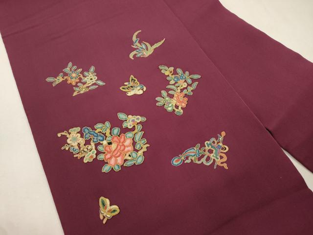 平和屋着物●中国三大刺繍　総相良刺繍　九寸名古屋帯　駒刺繍　花蝶文　正絹　逸品　CABJ2222dy